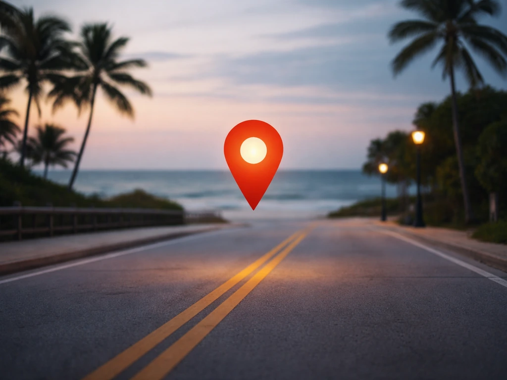 Minimal map-pin near Lake Worth Beach, symbolizing location-tagged intent to grow cannabis at home in Florida.