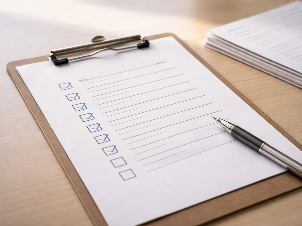 A producer microbusiness application checklist being marked beside a clipboard and documents on a desk