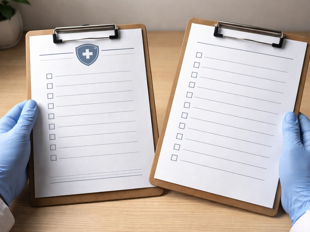 Tabletop close-up comparing a medical-style checklist vs a standard cultivation checklist on clipboards.