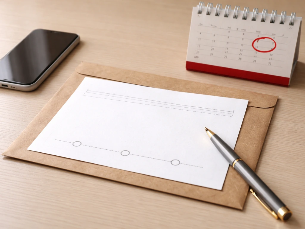 Desk scene with blank receipt and calendar, suggesting fee due within 30 days and no processing guarantee.