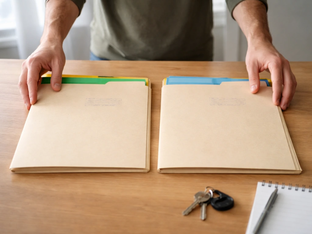 Minimal photo of a clean desk setup with two cultivation license application folders side by side.