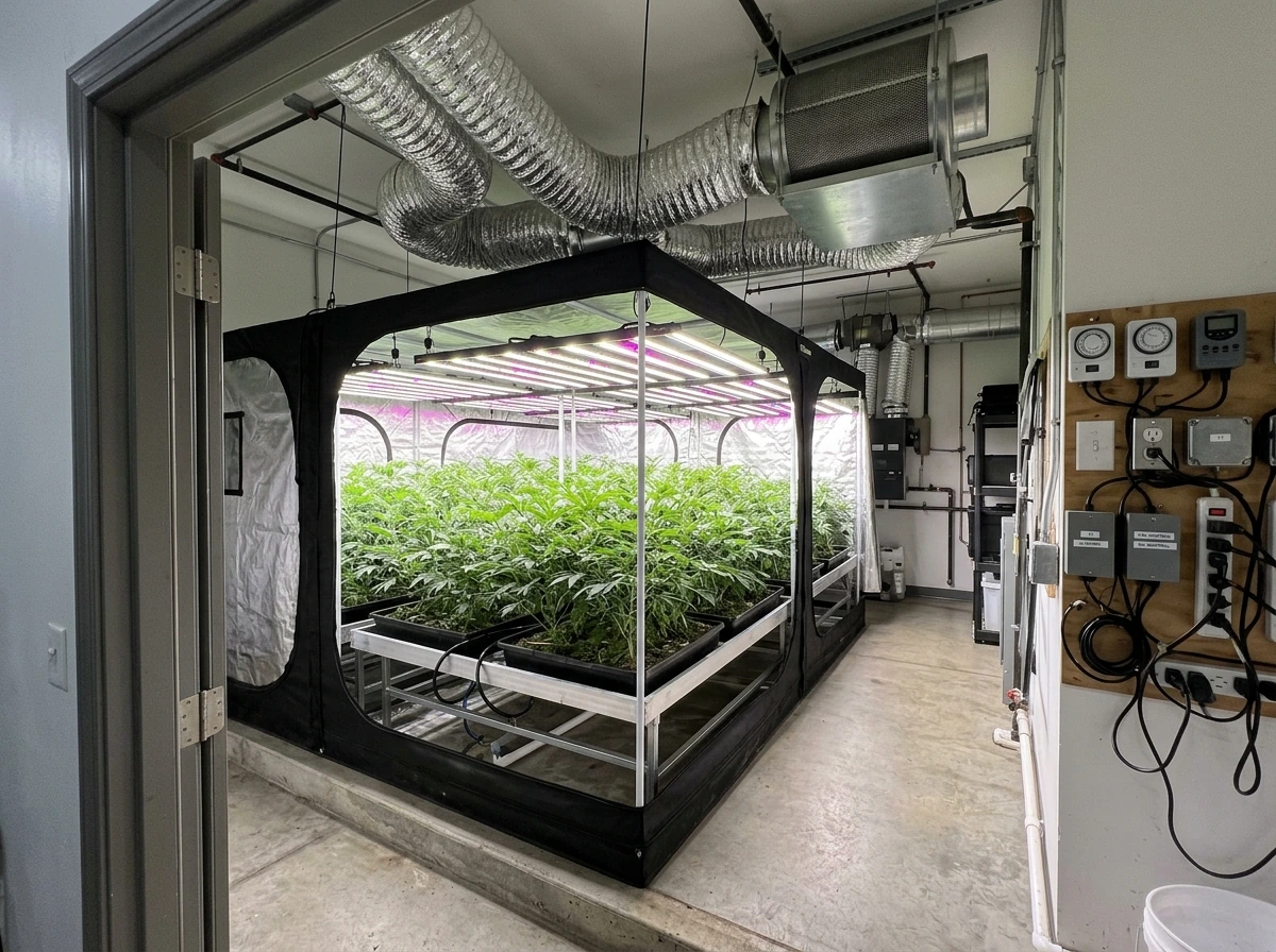Indoor grow setup illustrating commercial licensing requirements