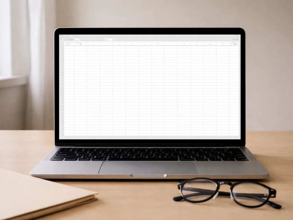 Laptop on a desk with a blank spreadsheet grid, suggesting a fee table example without any text.