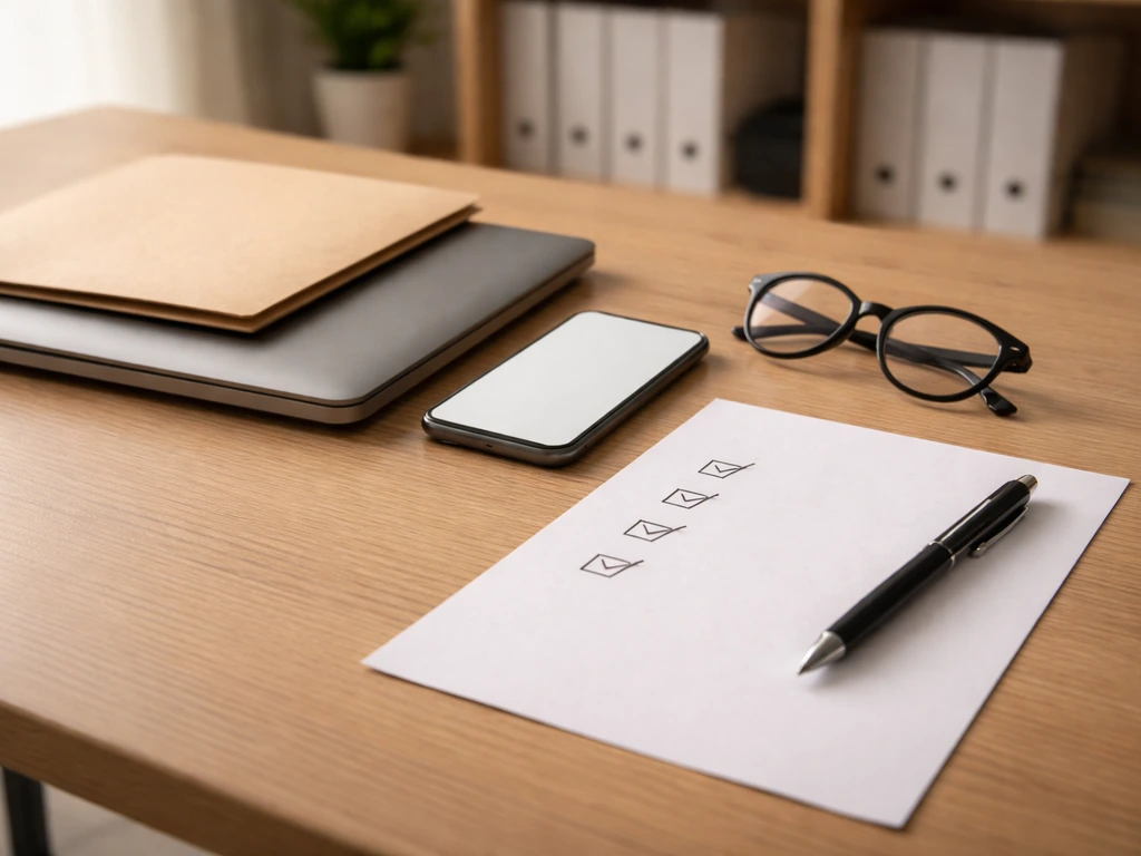 Minimal desk scene with blank worksheet paper and pen, evoking budgeting for licensing.