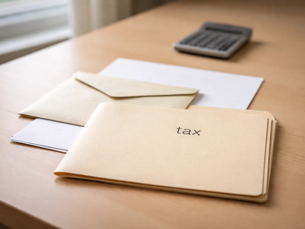 Simple view of a tax form folder on a desk beside a closed envelope, suggesting a nonqualified 529 withdrawal