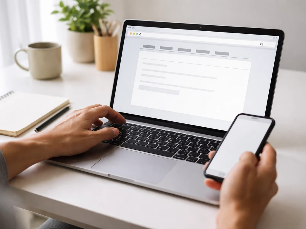 Hands on a laptop at a desk, suggesting an online licensing application process inside a system.
