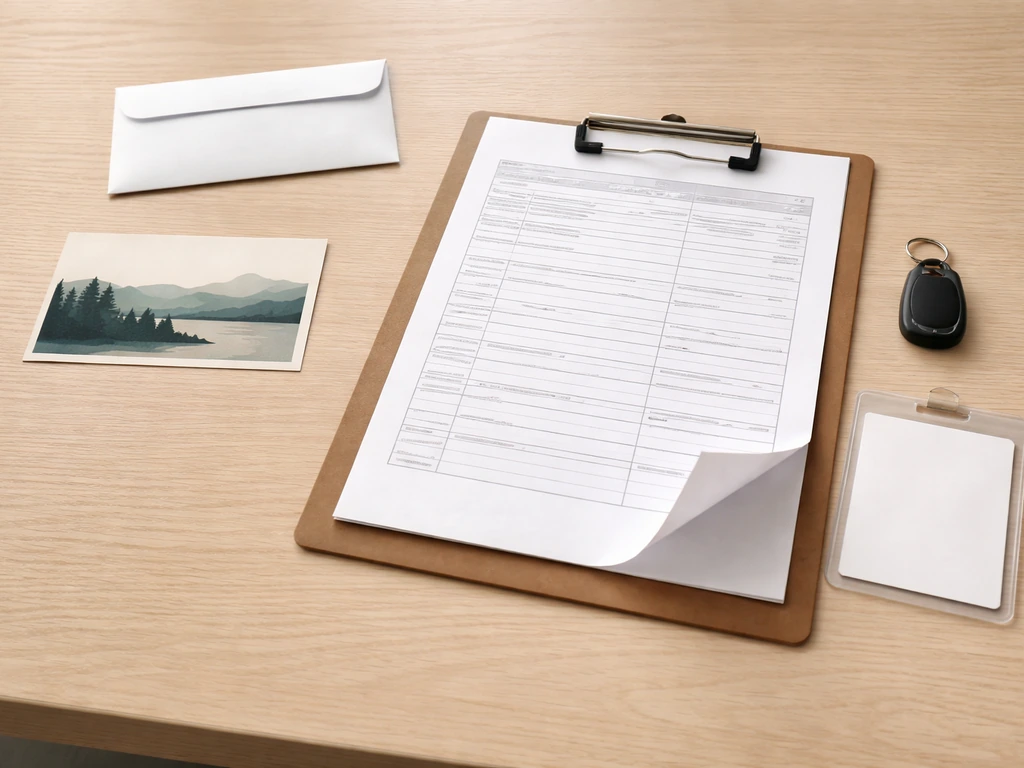 Neat stack of documents and a key on a small desk, evoking Minnesota business eligibility checks.