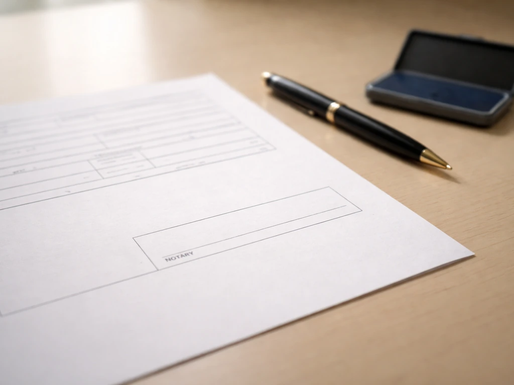 Close-up of a legal document with an empty notary section, pen nearby, suggesting notarization missing.