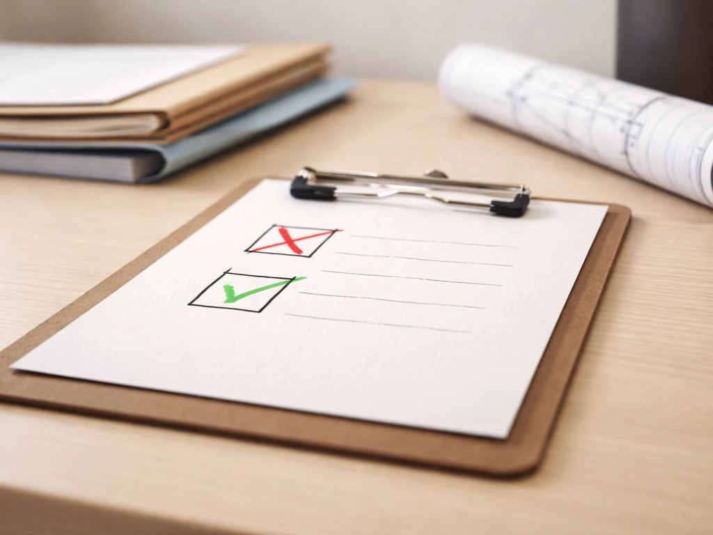 Close-up of a clipboard with a checklist showing red X and green check beside document files.