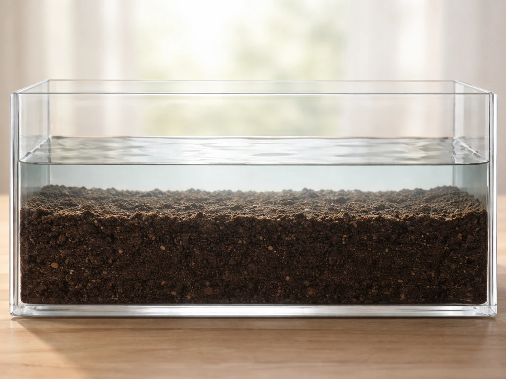 Simple container cross-section showing 6–8 inches mud and controlled shallow water above