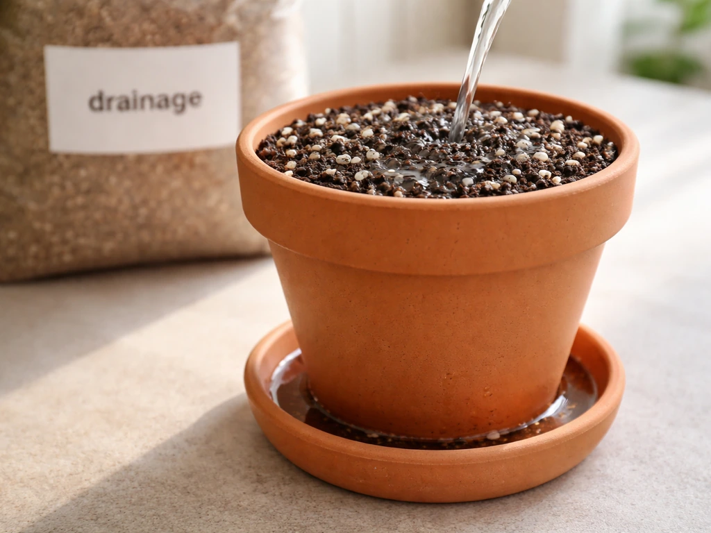 Cannas potting setup: correctly sized pot, potting mix with drainage, and saucer with clear water flow.