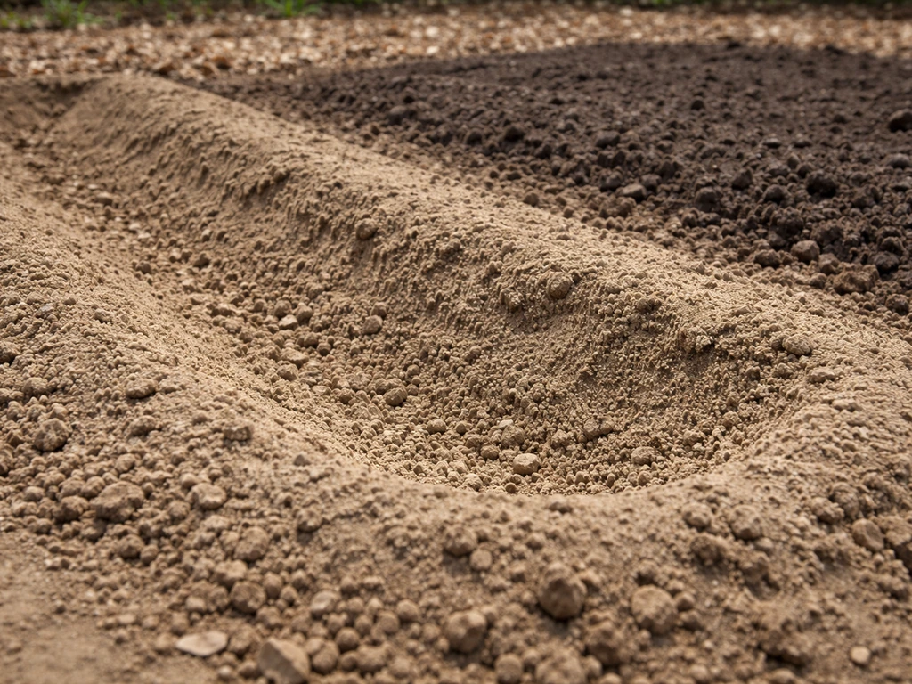 Raised sandy-loam mound in a garden bed showing dry, well-draining soil for lily bulbs