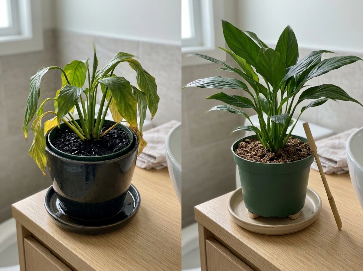 Before-and-after of common bathroom issues like overwatering and drainage