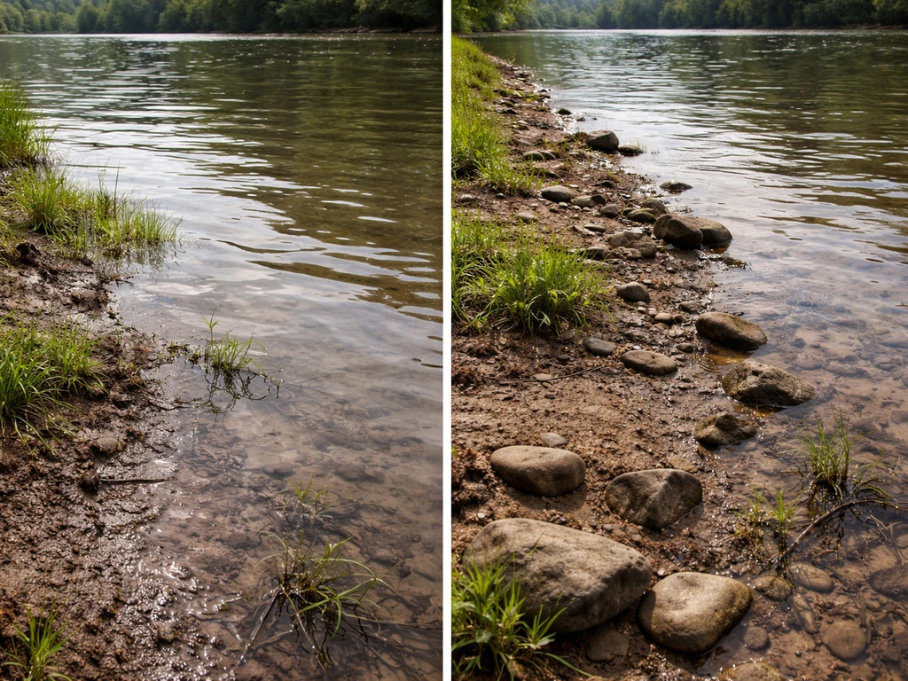 Cahaba lily habitat near a riverbank with winter/spring higher water and summer low water exposure