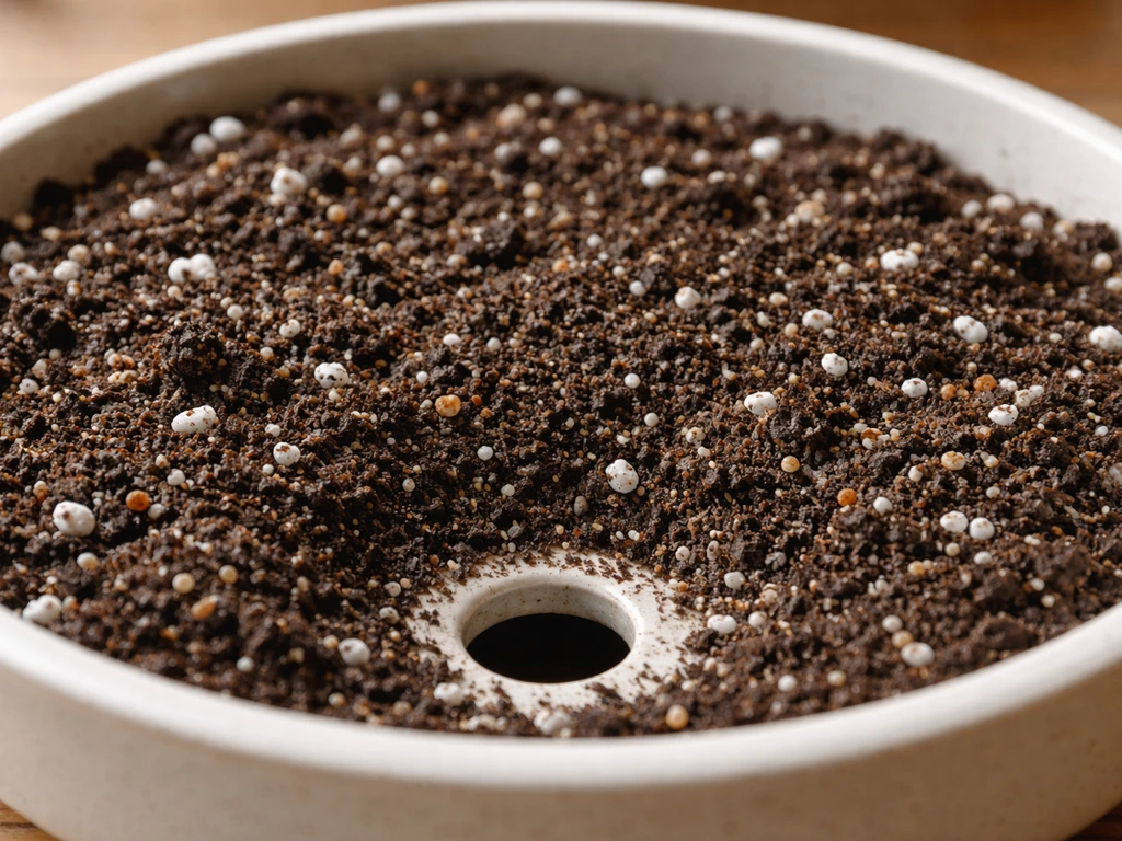 Close-up of loose potting mix with perlite and sand in a shallow tray, showing a well-drained texture.