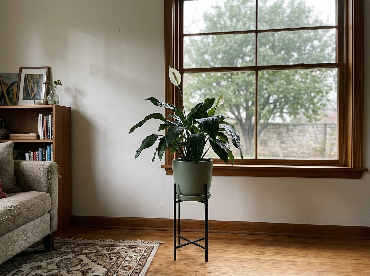 Peace lily set within a few feet of a north window in low light