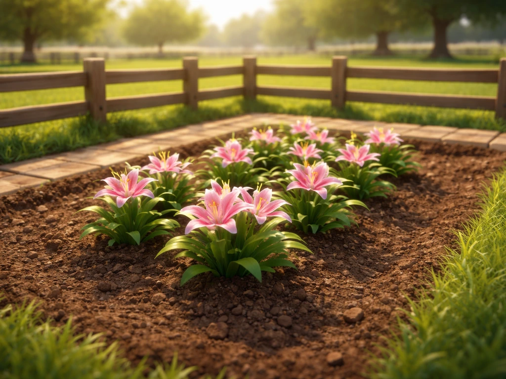Roblox-style in-game view of the Pink Lily crop in a simple garden plot