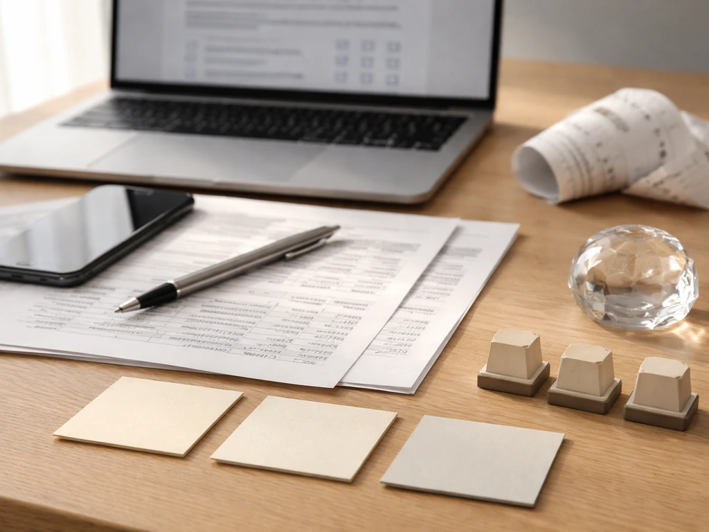 Minimal desk photo with open laptop and documents suggesting SEC filing-based net worth calculation inputs.