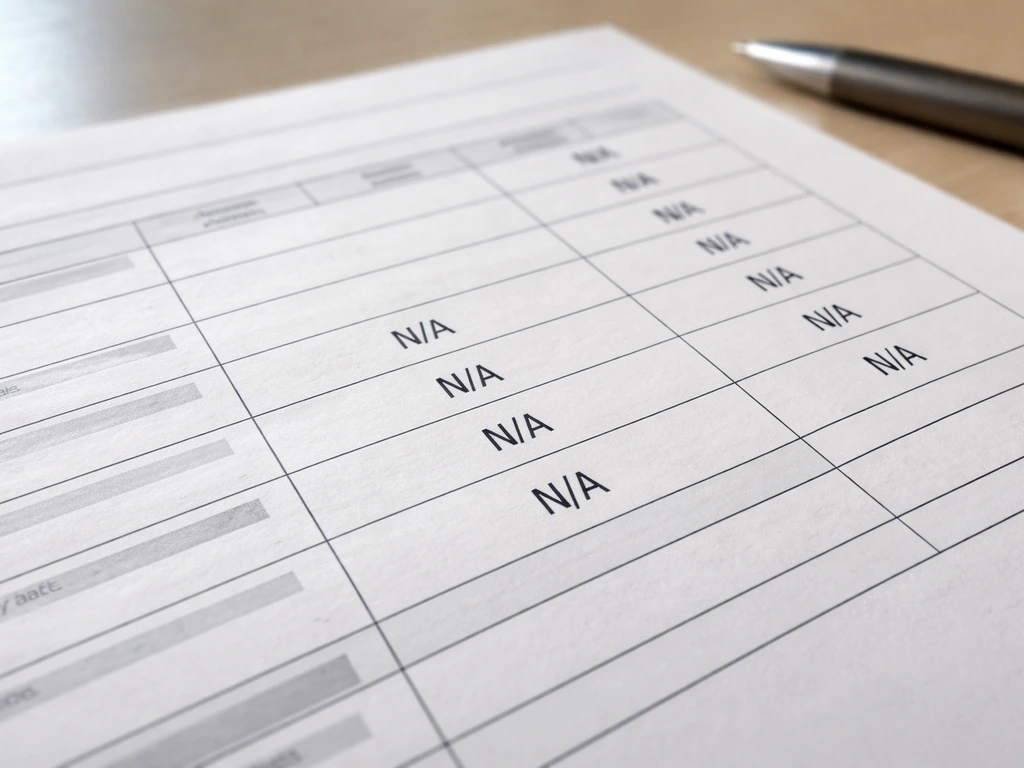 Close-up of a financial disclosure document showing blank fields and several “N/A” entries.