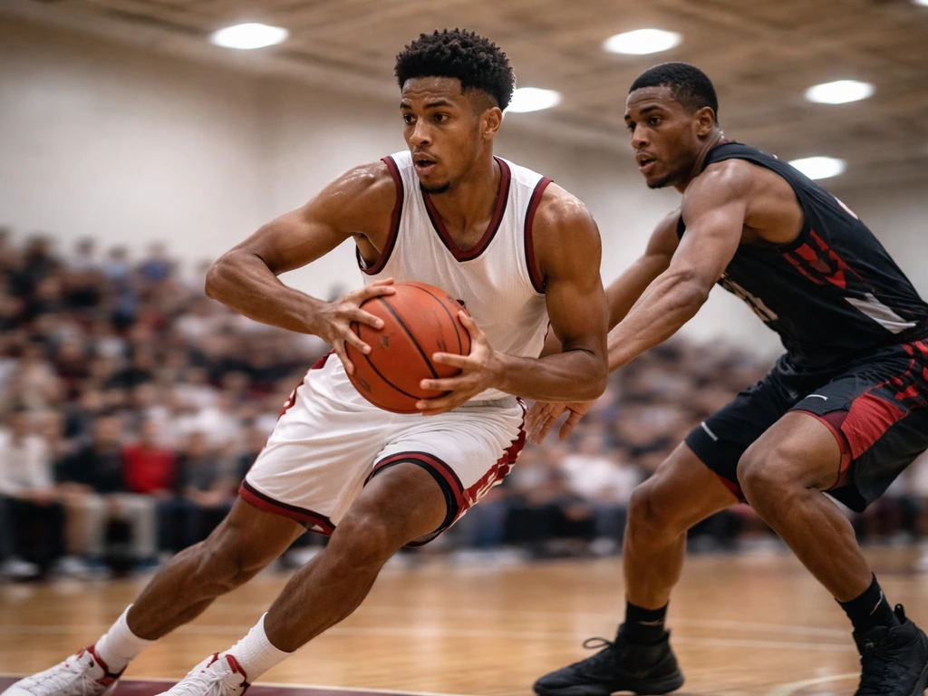 Anonymous college basketball guard driving to the basket during an energetic Temple-era style game.