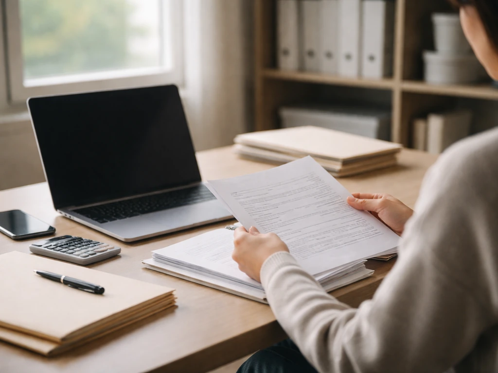 Anonymous finance analyst at a desk with a laptop and documents, suggesting net-worth data sources.