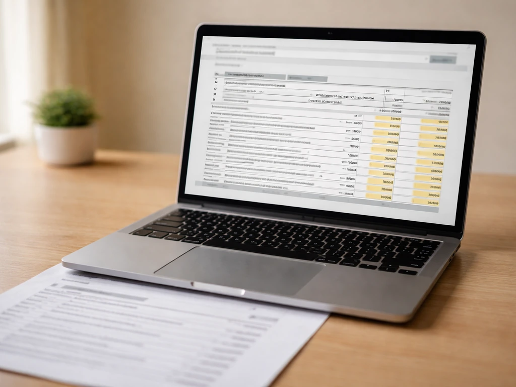Laptop on a desk showing a blurred nonprofit IRS 990-style page with highlighted officer compensation fields.