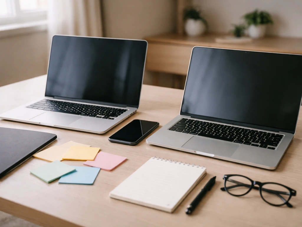Minimal office desk with multiple devices suggesting choosing the correct person online