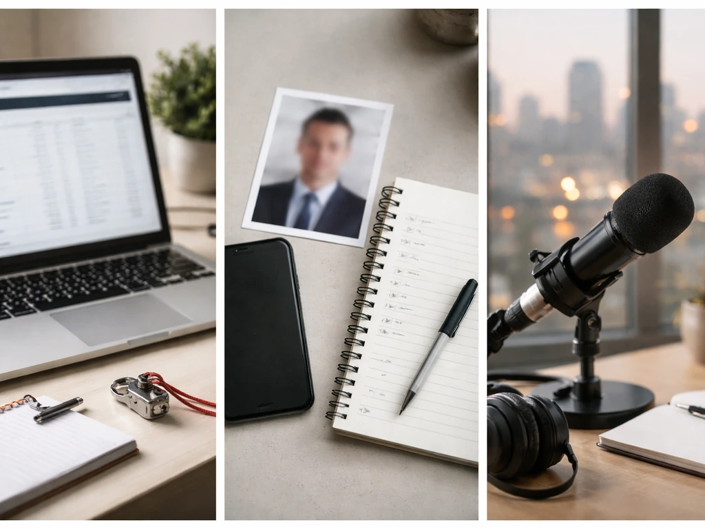 Minimal collage of desk and media scenes suggesting mixed-up online identities for the same name.