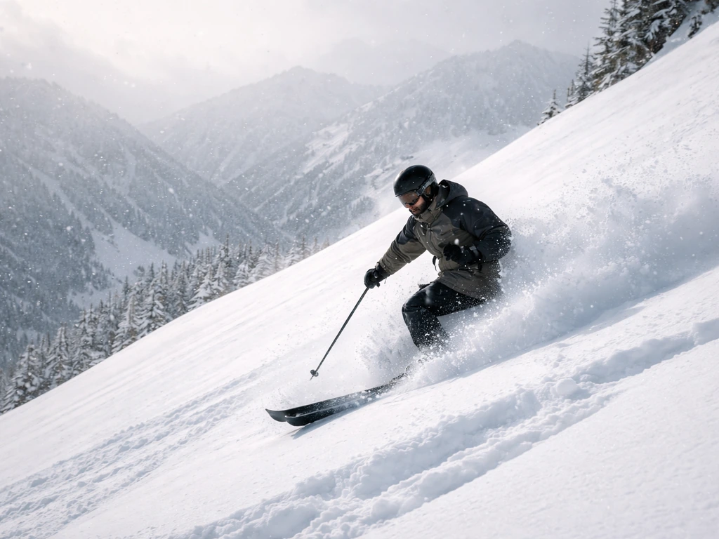 Snowy Canadian mountain slope with a skier silhouette near the trail, symbolizing estimated net worth research.