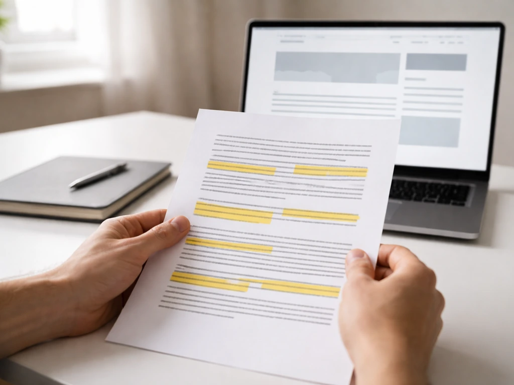 Hands reviewing official business documents beside a laptop showing a corporate investor relations page