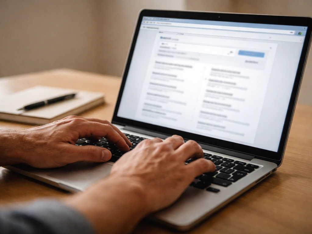 Hands using a laptop to search business registry listings for two company names