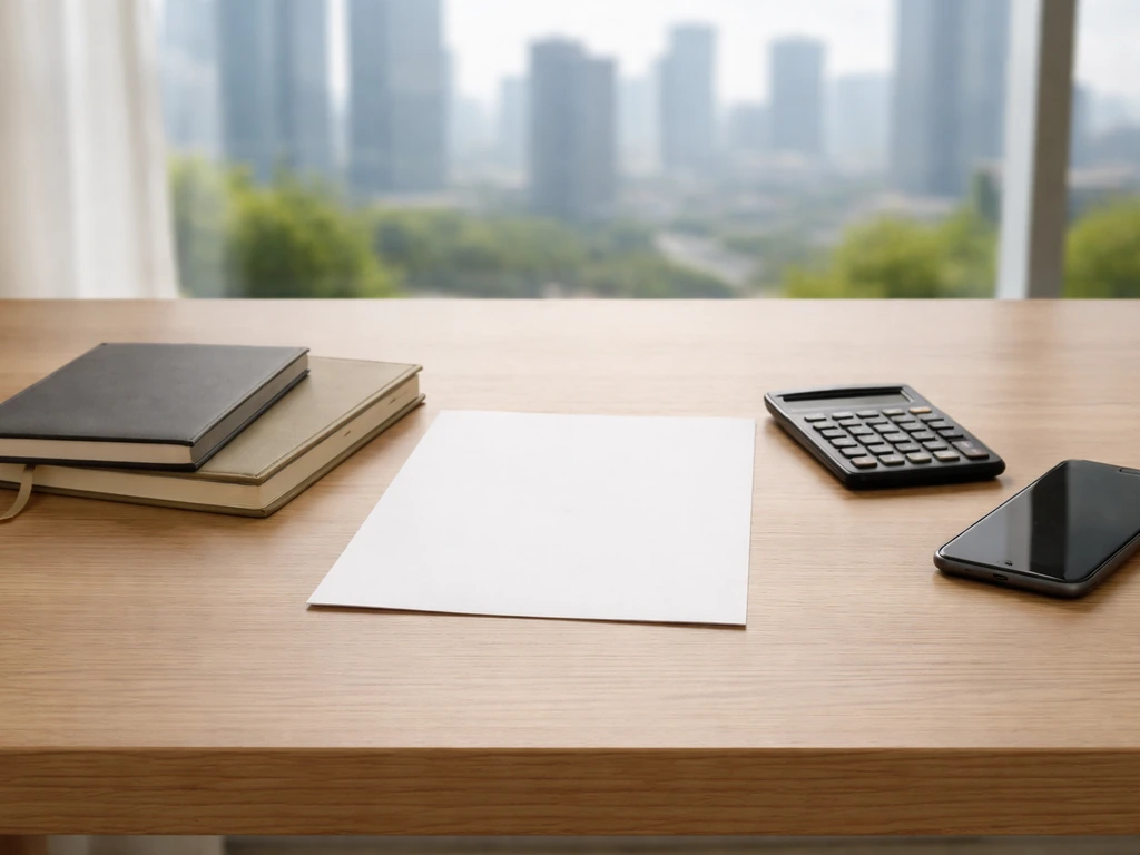 Minimal office desk scene symbolizing two competing net worth estimates with no text.