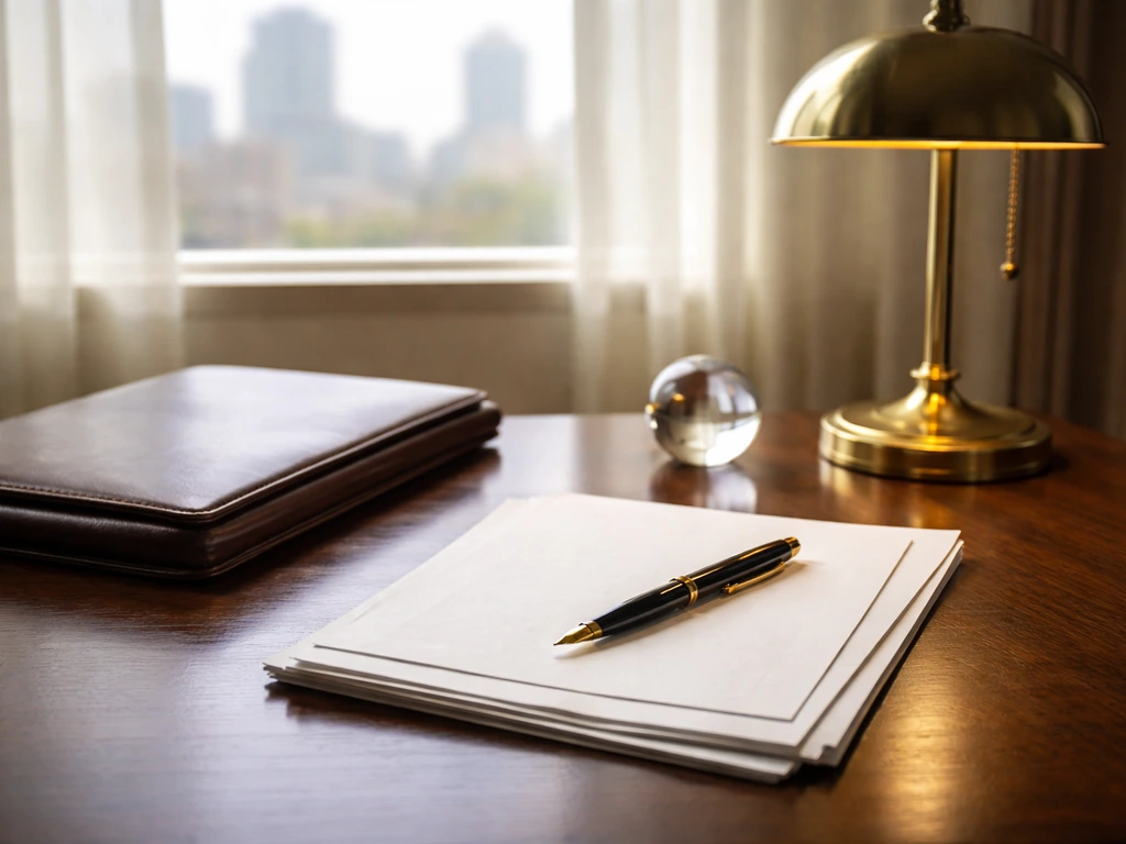 Minimal office desk with blank documents, pen, and portfolio symbolizing private business wealth sources.