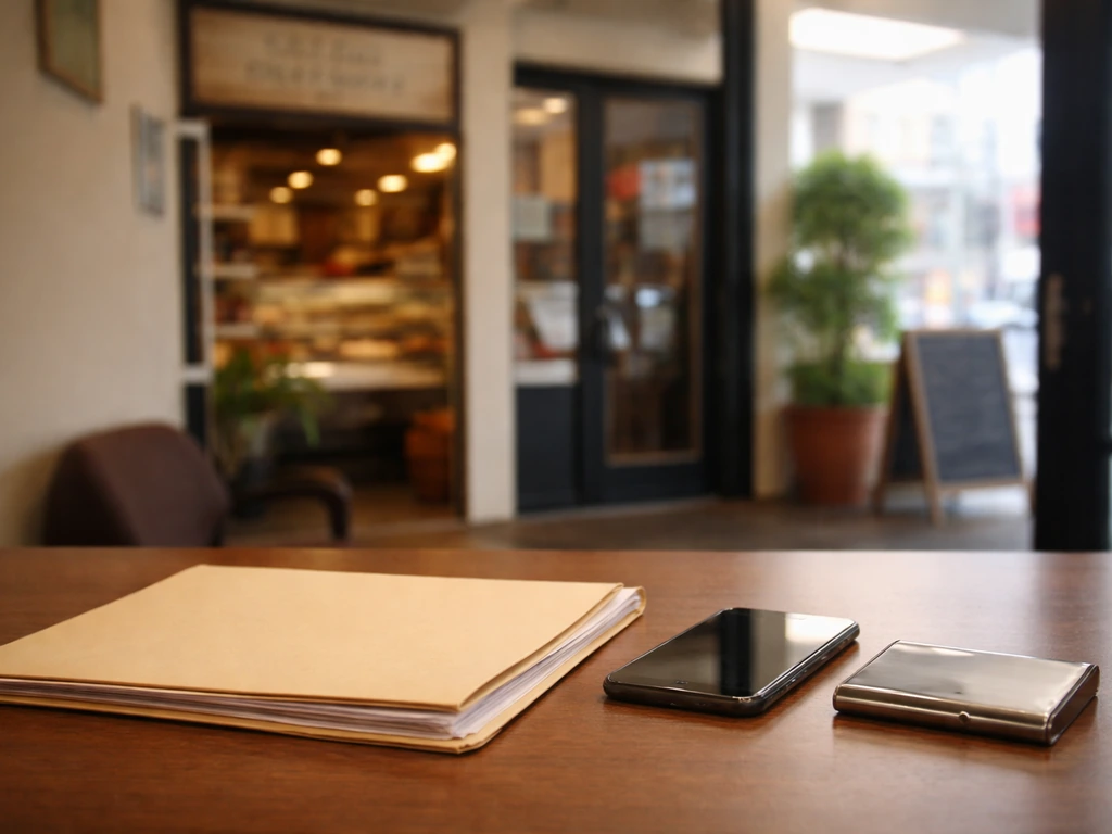 Metropolitan Seafood & Gourmet office entrance with financial documents and a smartphone on a desk