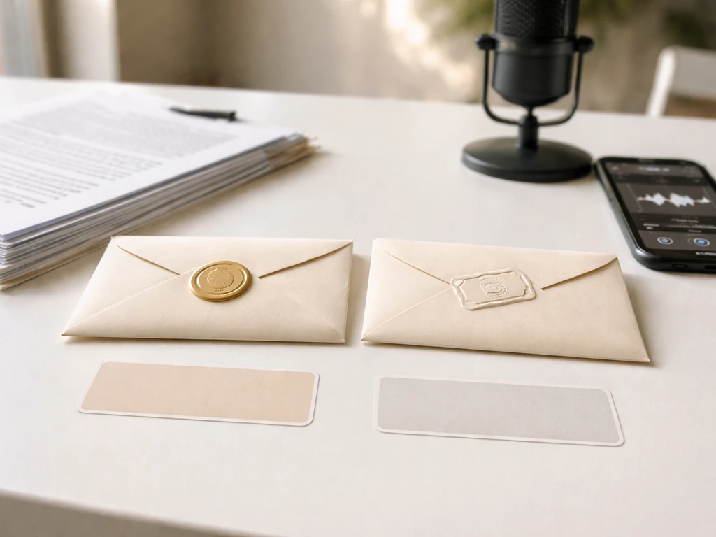 Minimal desk scene with contract papers, envelopes, microphone, and symbolic items suggesting salary and endorsements.
