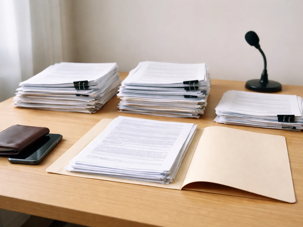 Minimal desk scene with overlapping financial documents, wallet, and phone suggesting methodology behind estimates.
