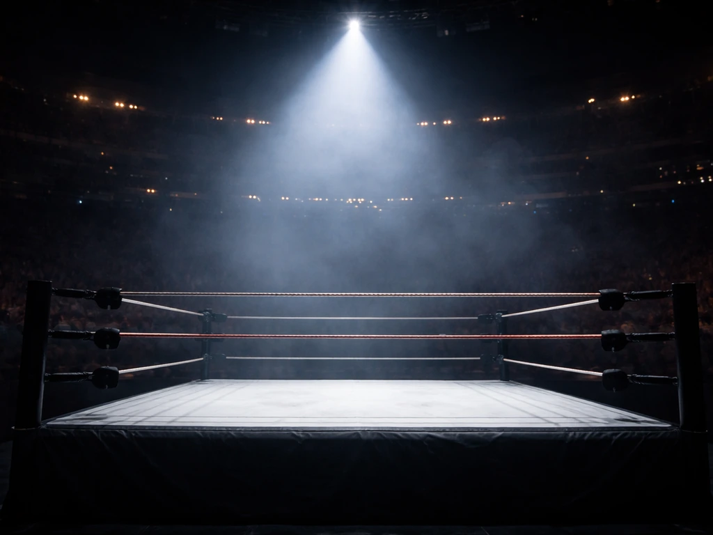 WWE arena at night with a spotlight over an empty wrestling ring, conveying a career-era money source