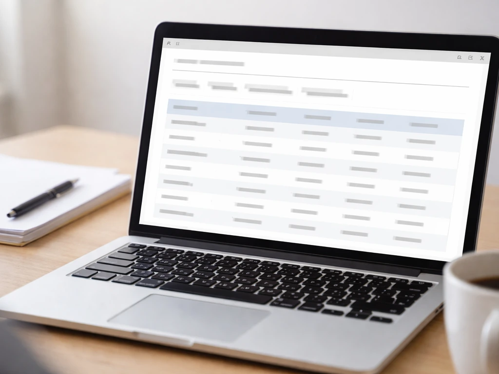Minimal photo of a laptop on a desk displaying a generic government license lookup-like webpage