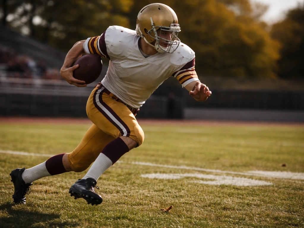NFL wide receiver/punter in action on a football field wearing vintage-style uniform, motion-focused shot.