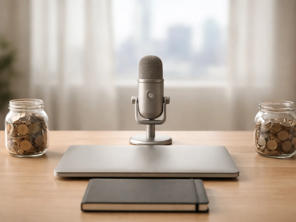 Minimal business desk scene with two blurred finance-themed objects suggesting side-by-side earnings comparison