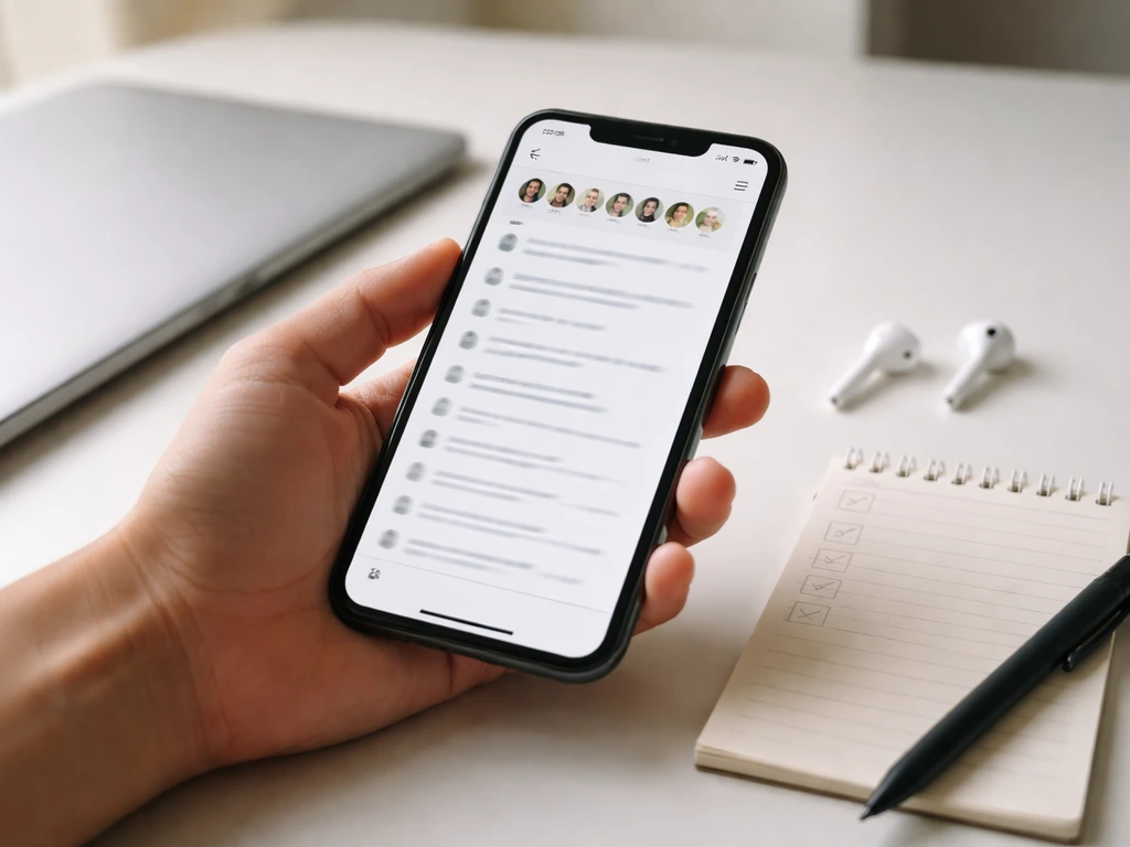 Hand holding a phone with social media links on a profile screen, verifying identity steps