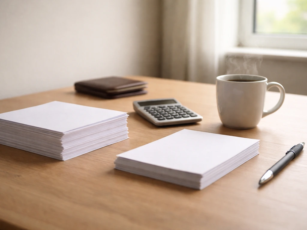 Minimal office scene showing financial documents and a calculator to symbolize individual vs household wealth.