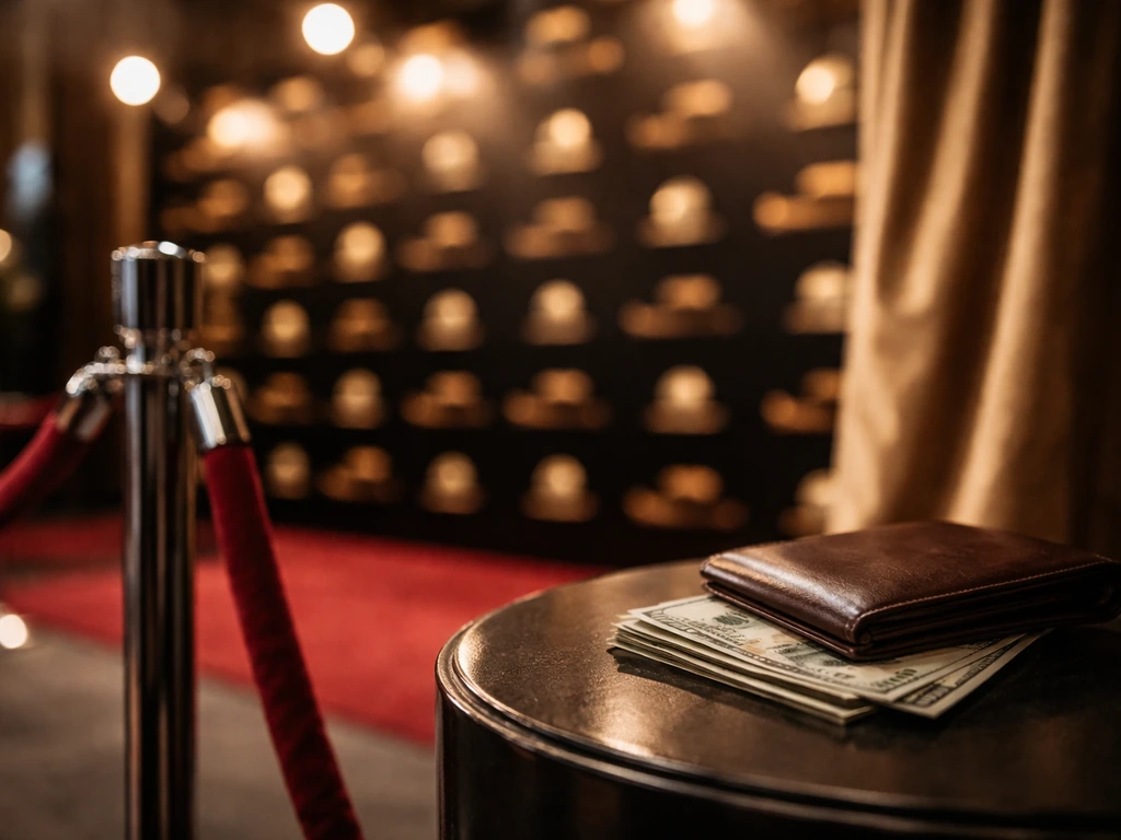 Minimal photo of a luxury event backdrop with a spotlight and a subtle hint of glamour, money-themed atmosphere