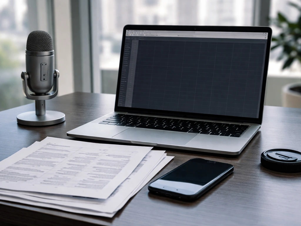 Minimal desk with laptop and unreadable deal documents suggesting reliable valuation research