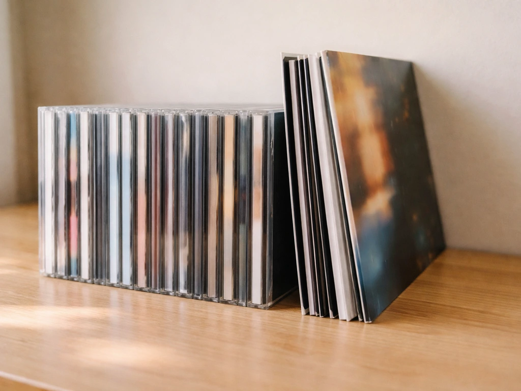 Minimal photo of DJ mix and live album CDs arranged neatly, suggesting a late-90s to early-2000s catalog