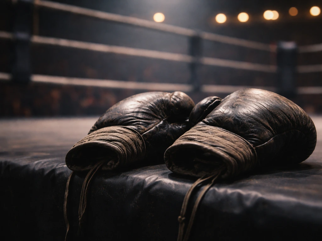Close-up of boxing gloves and ropes outside a bare-knuckle boxing ring, suggesting contracts and shifting valuations.