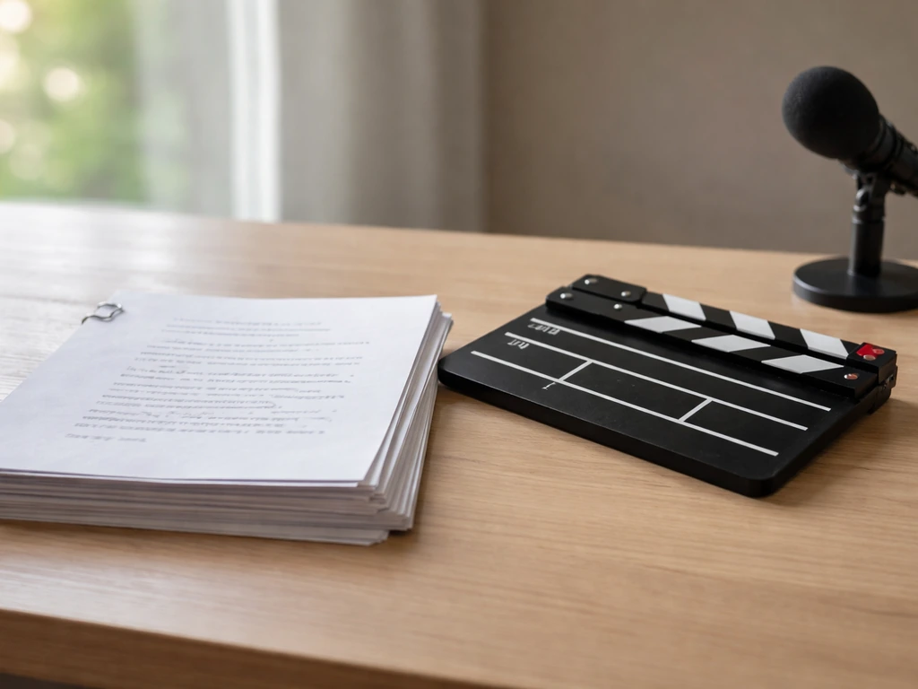 Close-up of screenplay pages and a clapperboard on a desk, symbolizing acting and writing income.