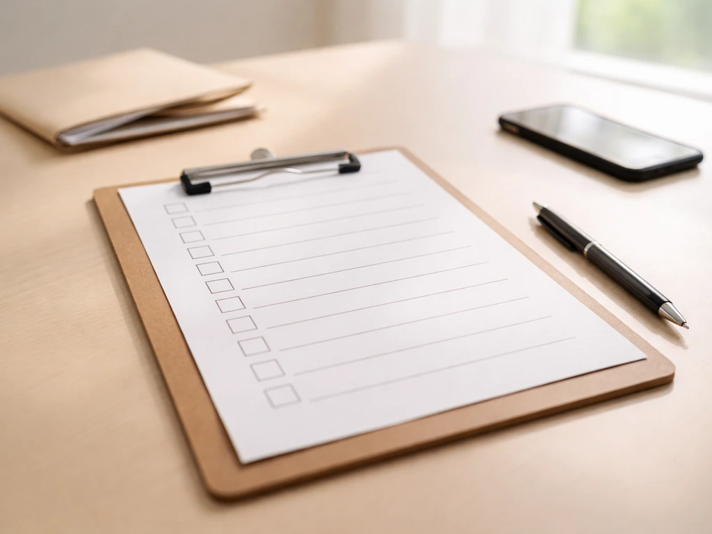 Minimal desk scene with a clipboard and pen, suggesting verifying financial asset claims.