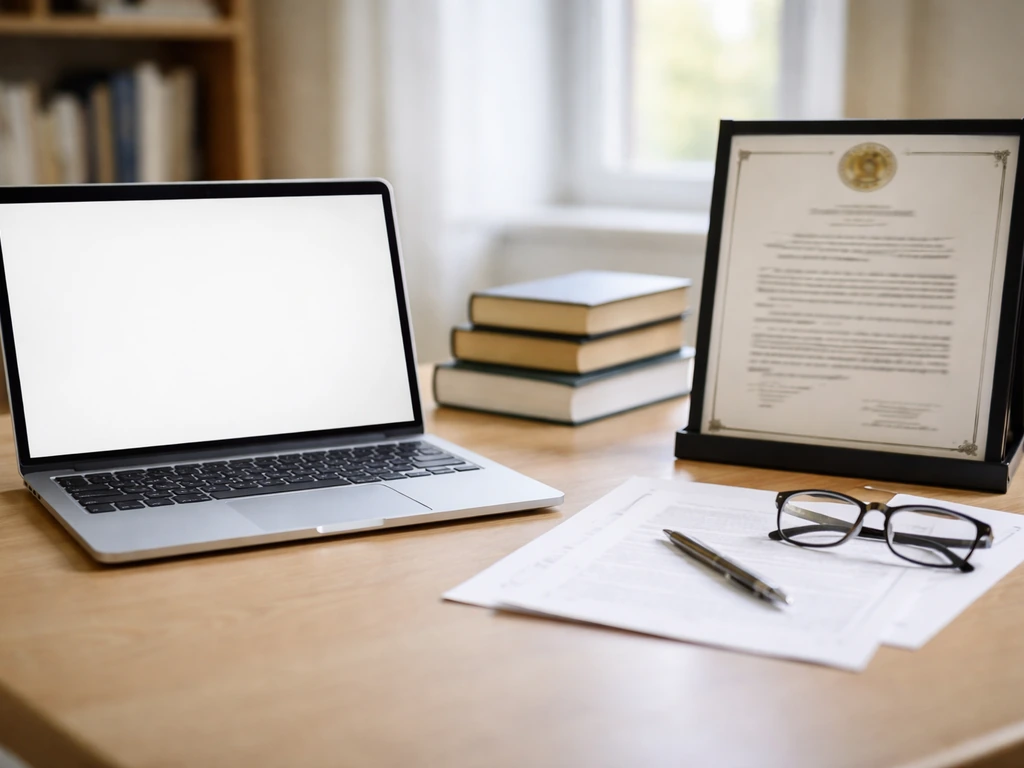 Desk with laptop, reference books, and Nobel-related documents for fact-checking net worth research