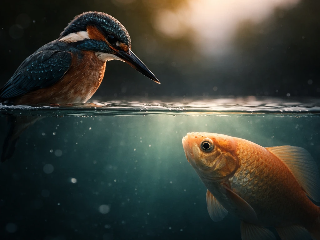 Stylized bird and fish facing each other across a waterline, symbolizing love across two incompatible worlds.